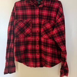 Forever 21 Red and Black Plaid Button Down Shirt